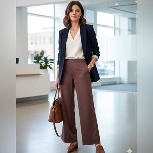 Forever 21 Women Chocolate Brown Wide Leg Pants Slit Detail Size S